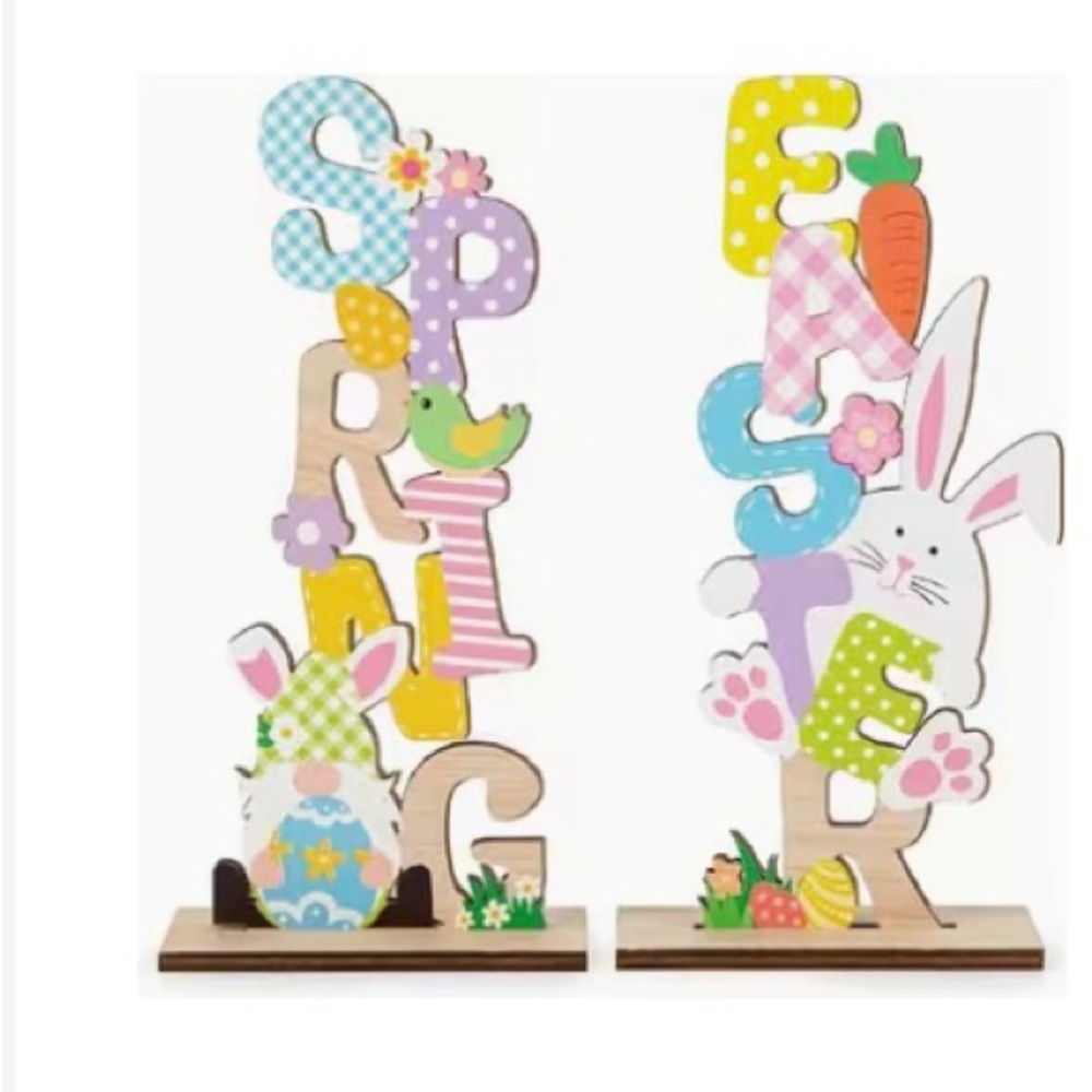 Colorful Easter and Spring Wooden Decor Set of 2
